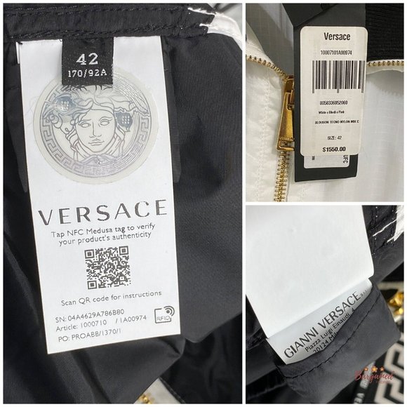 Authentic Versace White Black Pink Full Zip Nylon Jacket NWT - Size 42 - Picture 12 of 12